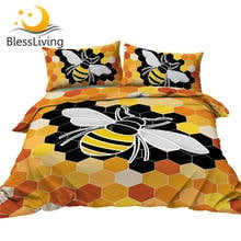 BlessLiving Busy Bee Bedding Set Insect Cute Duvet Cover Honeycomb Comforter Cover Set 3pcs Yellow Geometric Beehive Bedclothes 2024 - buy cheap