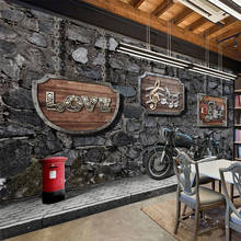 Papel de parede com foto personalizada 3d, murais de parede de tijolos para motocicleta restaurante, bar, estilo europeu, retrô 2024 - compre barato