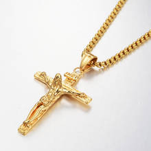Inri colar com pingente de crucifixo cruz de jesus, colar para homens, cor dourada, correntes de aço inoxidável, jóia religiosa cristã, presente 2024 - compre barato