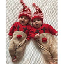 Newborn Baby Boys Girls Christmas Reindeer Romper Jumpsuit Clothes Outfits Cartoon Deer Xmas  Long Sleeve Suits With Knit Hat 2024 - buy cheap