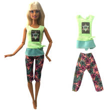 NK-ropa de moda para muñeca Barbie, chaleco verde fluorescente, pantalones medios con estampado informal, accesorios para muñecas, regalos 299A 8X 2024 - compra barato