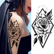 Tatuajes Temporales falsos para mujer, calcomanías de peonía y rosa con encanto geométrico, arte corporal, flores, pintura lavable 2024 - compra barato