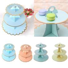 3 Tier Cardboard Afternoon Tea Cupcake Cake Stand Birthday Party 4 Colors Dessert Display Stand Pastry Serving Platter 2024 - buy cheap