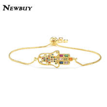 NEWBUY Fashion Bohemian Style Jewelry Gold Chain Palm Hamsa Charm Bracelets For Women Rainbow CZ Stone Party Jewelry Gift 2024 - buy cheap