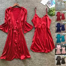 Conjunto de Pijama de satén para mujer, ropa de dormir Sexy de encaje, bata lisa de seda, 2 piezas, para el hogar 2024 - compra barato