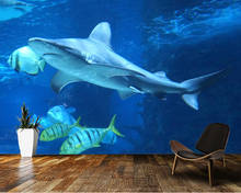 Custom 3d papel de parede,Underwater shark murals for restaurant sushi restaurant living room wall home decor wallpaper 2024 - buy cheap