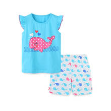 Conjunto de roupas estampadas de golfinhos, conjuntos de roupas de verão para meninas com animais fofos e bebês, de algodão 2024 - compre barato