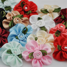 40pcs U Pick stain ribbon flower W/pearl wedding/sewing/appliques Lots B001 2024 - buy cheap