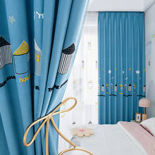 Azul dos desenhos animados casa cortinas para crianças quarto de jardim infância sala estar chefney bordado branco sheer cortina cortinas 2024 - compre barato