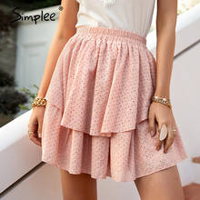 Simplee Pink Cotton High Waist Mini Skirt Casual Ruffled A-line Women Short Skirt Solid Summer Cotton Rmbroidered Female Skirt 2024 - buy cheap