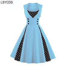 LSYCDS Elegant  Cotton Dresses Women Button Summer Polka Dot Sleeveless Pin Up Vintage Retro Party Dress 2024 - buy cheap