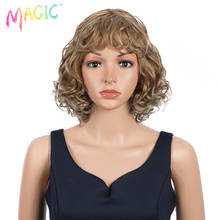 Magic-peluca ondulada de fibra resistente al calor para mujer, pelo sintético suave con flequillo, filamentos de proteína marrón Natural, 12" 2024 - compra barato