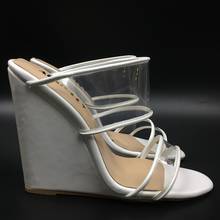 Sandalias de tacón de cuña para mujer, zapatos de punta redonda de PVC, cómodos, informales, sin cordones, color blanco y negro, Aimirlly 2024 - compra barato