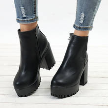 Botas de Plataforma para mujer, zapatos de tacón alto de 10CM, con punta redonda, de cuero 2024 - compra barato
