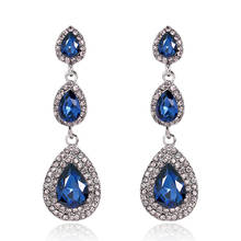 TREAZY Vintage Dark Blue/Wine Red Crystal Drop Earrings Fashion Female Bricons Jewelry Long Wedding Earrings For Women Gifts 2024 - buy cheap