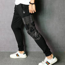 Calça masculina de alta qualidade, slim fit, com caveira, casual, esportiva, de marca, na moda, para corrida 2024 - compre barato