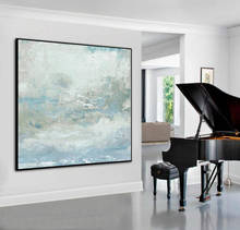 Pintura al óleo abstracta para sala de estar, lienzo de gran tamaño, arte de pared azul, pintura moderna 2024 - compra barato