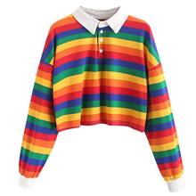 MIARHB Rainbow Hoodies Sweatshirt Women Colorful Stripe Long Sleeve Pullover Sweatshirt With Button Tops Long Sleeve Sudaderas 2024 - buy cheap