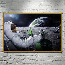 Wall Art HD Printed Canvas Painting Beers Outer Space Earth Astronauts Relaxing Moon Cuadros Poster Wall Pictures For Home Room 2024 - buy cheap