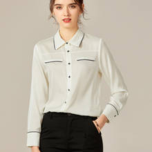 Camisa de seda mulberry feminina, blusa fashion com manga comprida branca e preta, cor sólida pura de seda 2024 - compre barato