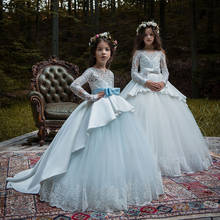 Lindo vestido floral para meninas, vestido de primeira comunhão de tule para festa de aniversário, vestido com aplique, vestido de princesa 2024 - compre barato