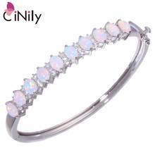 CiNily Blue & White Fire Opal Stone Bangle Silver Plated Clear Zirconia CZ Crystal Filled Bracelet Spring Jewelry Woman Girl 2024 - buy cheap