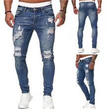 Мужские рваные джинсы в байкерском стиле, зауженные прямые потертые джинсовые брюки в стиле хип-хоп, 2019 2024 - купить недорого