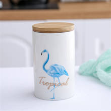 Frascos de armazenamento padrão flamingo nórdico com tampa de madeira pote de cerâmica para cozinha grãos de café doces latas de chá e açúcar 2024 - compre barato