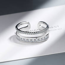 Anéis de prata esterlina 925 com duas camadas, simples, com zircônia, abertura, para casamento, jóias, anéis com dedos ajustáveis 2024 - compre barato