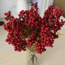 Mini baya Artificial esmerilada de Navidad, rama de acebo rojo vivo, corona de bayas, árbol decorativo, flores falsas de doble cabeza #3G 2024 - compra barato