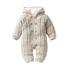 Плотный теплый комбинезон для младенцев, зимняя одежда, вязаный свитер для новорожденных мальчиков и девочек, комбинезон с капюшоном, Детская верхняя одежда для малышей 2024 - купить недорого