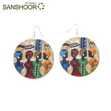 SANSHOOR Afro Black Sisters Wood Drop Earrings Tribal Woman Headwrap Ethnic Jewelry For Women Christmas Gift 1Pair 2024 - buy cheap