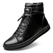 Botas de cuero genuino de gran tamaño casual para hombre, zapatos de otoño e invierno, zapatos de plataforma plana, zapatos de hombre, bota masculina 2024 - compra barato
