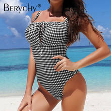 Berychy Women Swimwear Plaid One Piece Swimsuits Women Backless Sexy Monokini Padded Beach Plus Size Swimming Bathing Suits 2024 - buy cheap