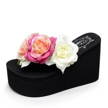 Summer New Outside Korean Style Fashion 11 CM Super High Heels Wedges Platform Flowers Women Flip-flops Ladies Slippers 0506 2024 - buy cheap