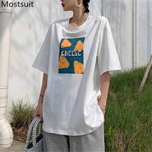 2021 Summer Cheese Printed T Shirt Tees Women Short Sleeve O-neck Korean Loose Long Tops Casual Fashion Women T-shirt Femme 2024 - buy cheap