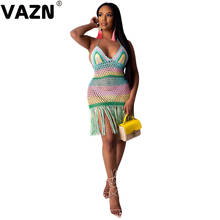 VAZN-vestido bohemio abierto de red especial para mujer, vestido Midi Sexy sin mangas de cintura alta para vacaciones, moda de verano, 2020 2024 - compra barato
