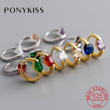 PONYKISS Trendy 925 Sterling Silver Colorful Square Zircon Huggie Hoop Earrings for women Party Fine Jewelry Accessory 2024 - buy cheap