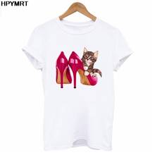 2020 new Cat high heels Printed T shirt Women fashion Hot sale Tshirt Harajuku casual hipster White T-shirt Female Tops Clothing 2024 - buy cheap
