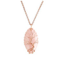 FYJS Unique Rose Gold Color Wire Wrap Marquise shape Natural Rose Pink Quartz Pendant Necklace for Women Jewelry 2024 - buy cheap