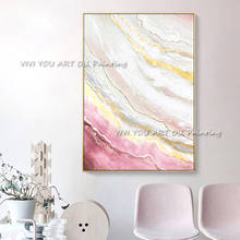 Pintura a óleo sobre parede, arte abstrata rosa colorida à mão 100% pintura de parede, imagem de folha de ouro para sala de estar, quarto 2024 - compre barato