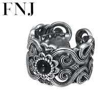 FNJ Flower Rings 925 Silver Adjustable Size Open Popular S925 Solid Silver Ring for Men Jewelry Fine Punk Black Agate Stone 2024 - buy cheap