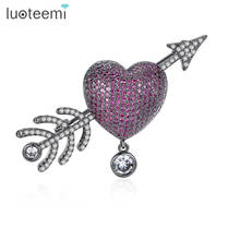 LUOTEEMI Purple Cupid's Arrow Women Brooches Big Heart Full Cubic Zircons Girl Fashion Jewelry Christmas Ornaments Friends Gifts 2024 - buy cheap