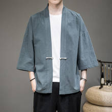 2020 homens de algodão quimono ponto aberto moda linho cardigan outerwear sólido vintage estilo chinês jaquetas masculinas casacos casuais 2024 - compre barato