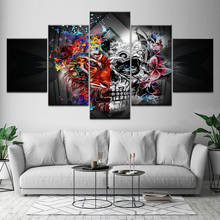 Canvas Painting Abstract art skull with flowers 5 Pieces Wall Art Painting Modular Wallpapers Poster Print Home Decor 2024 - buy cheap