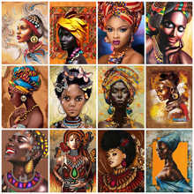 Pintura de diamante azqsd quadrado completo, artesanato feminino africano, bordado, ponto cruz, decoração de casa 5d diy 2024 - compre barato