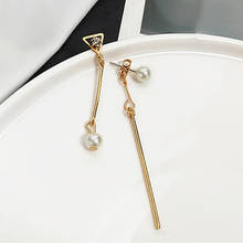 New Punk Fashion Long Earrings Simple Imitation Pearl Triangle Asymmetric Earrings Woman Party Jewelry Gift Wholesale 2024 - buy cheap