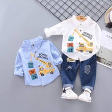 Ropa de algodón a la moda para bebés y niños, camisa impresa de dibujos animados, pantalones vaqueros, 2 unids/set/conjunto, trajes informales 2024 - compra barato