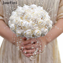 JaneVini Elegant Ivory Flowers Bridal Hand Bouquets Handmade Satin Roses Bridesmaid Pearls Bouquet Marriage Wedding Accessories 2024 - buy cheap