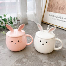 450ml cartoon rabbit coffee mug cute breakfast mug with lid spoon creative pink rabbit ceramic cup  ladies office cup 2024 - buy cheap